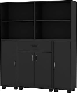 URBNLIVING Large Tall Freestanding Bookcase Bookshelf Shelving Cupboard Display Unit for Living Room Home Office Bedroom (Black)
