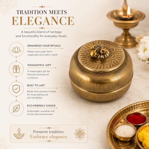Image of Handcrafted vintage Items Antique Brass Katordan | Round Shape Mini Box For Multi Uses Puja, Roli, Chandan, Haldi, Sindoor, Turmeric, Masala | Mini, 6L x 5W x 5H cm, Pack of 2