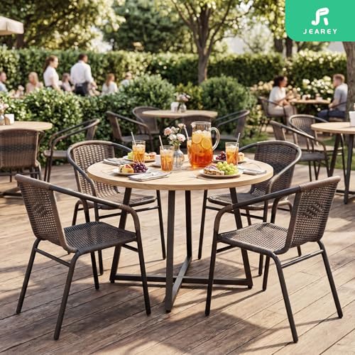 Image of JEAREY Outdoor Patio Rattan Dining Chairs Set of 4, All Weather Stackable Dining Chairs for Lawn, Restaurant, Garden, Brown