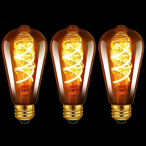 LVWIT Ampoule LED Filament Flexible en Spirale ST64, Lampe Vintage 4.9W 400Lm, Rétro Edison en Verre Brun, 2200K Blanc Chaud, Non-Dimmable, Lot de 3