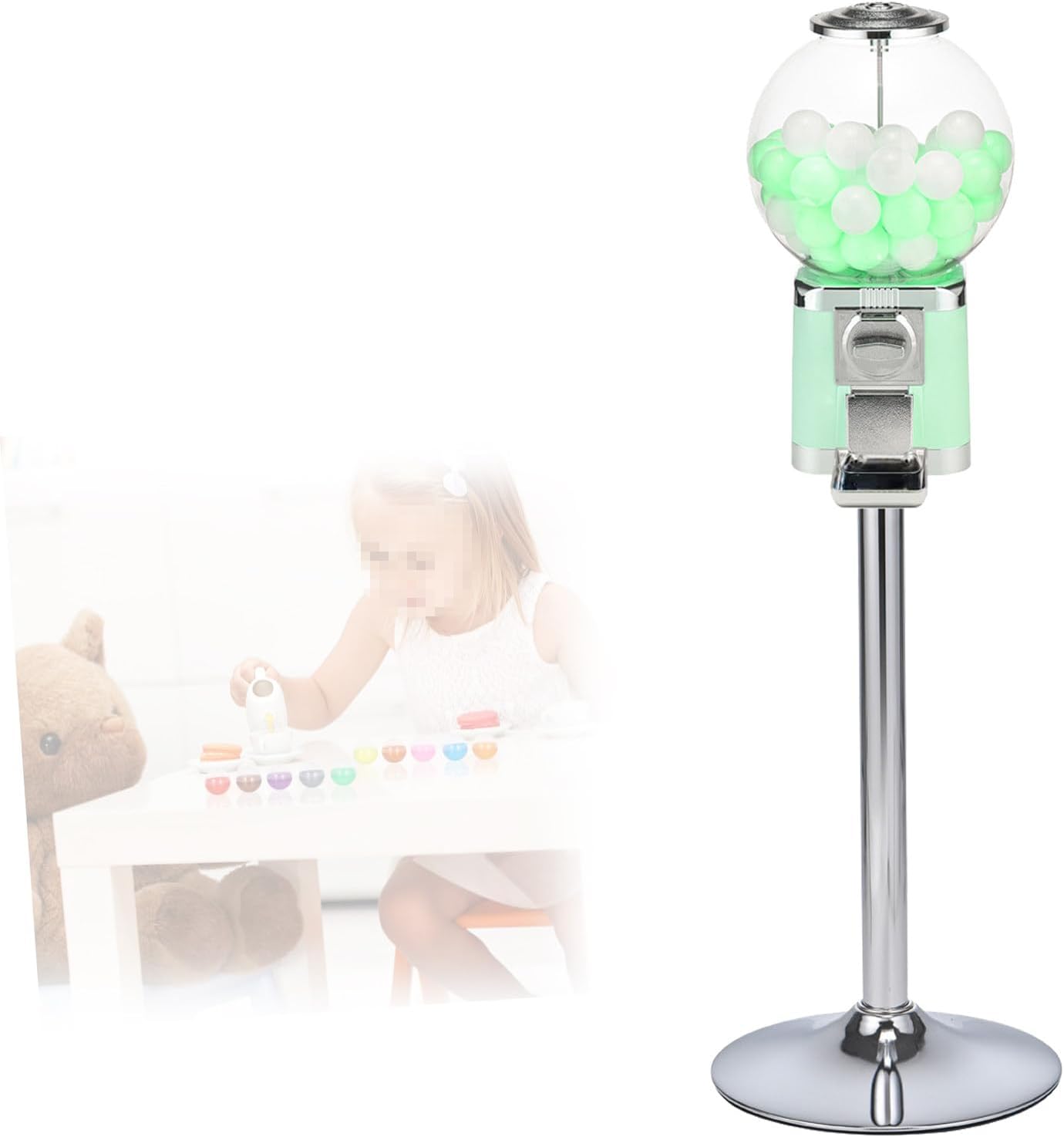 Light Blue Coin Operated Gumball Machine - Lockable Capsule Vending Machine for Toys, Candies, and Capsule Balls - Perfect for Retail Stores and Kids' Parties