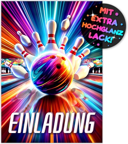 12x Bowling EINLADUNGSKARTEN KINDERGEBURTSTAG Junge Mädchen - die...