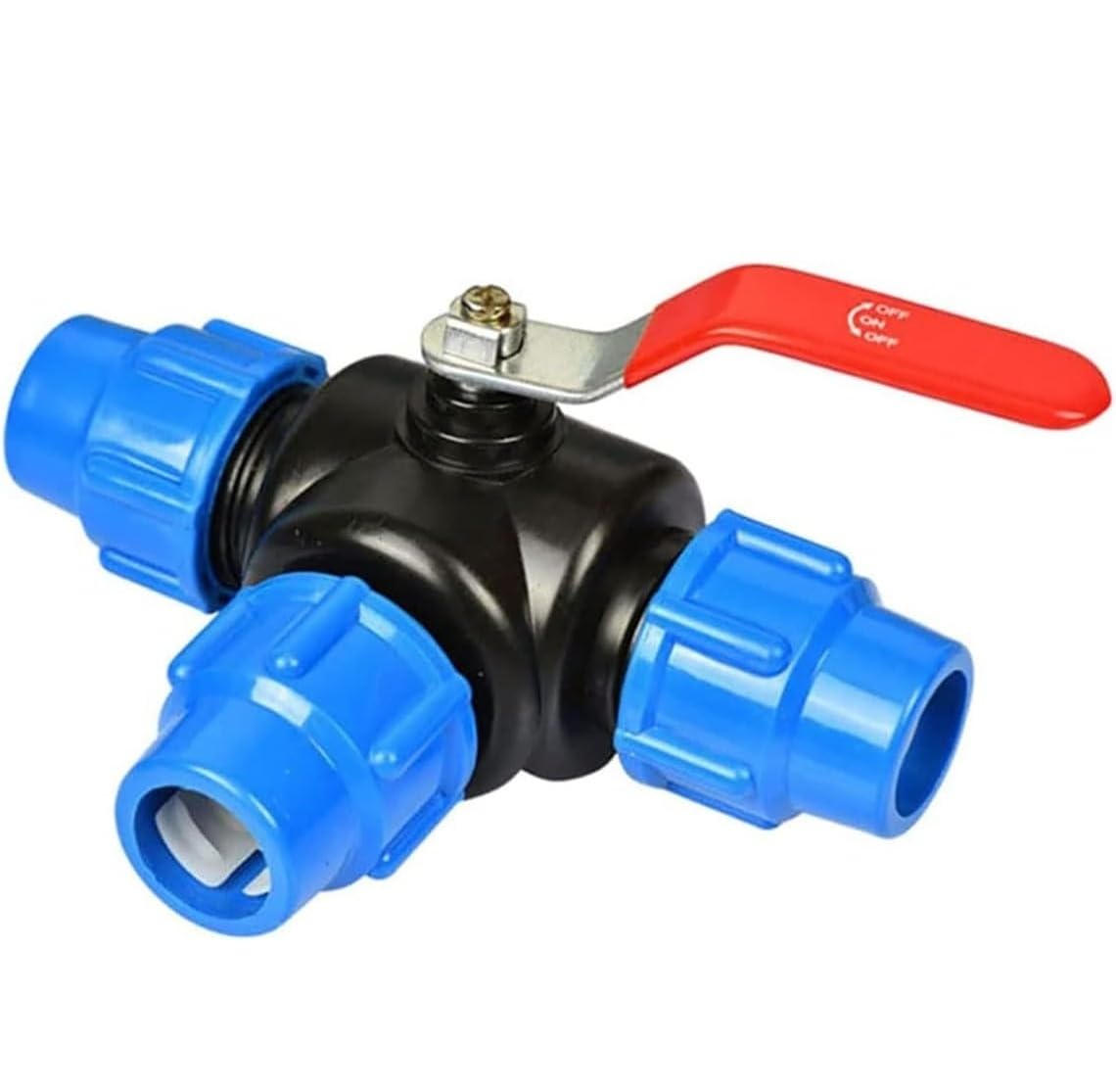 PVC Water Supply Pipe Valve, 3-Way Ball for PE Pipe, Steel Core T-Type Quick-Connect for Irrigation, Blue 25-50mm(25MM)