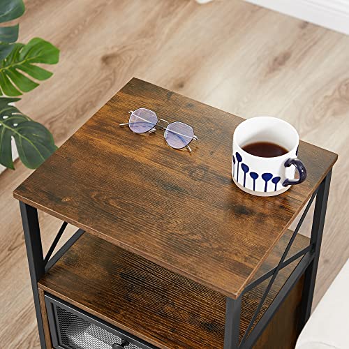 Image of VECELO Night Stand, End Side Table with Storage Space and Door,Modern Nightstands for Living Room,Bedroom,Rustic Brown