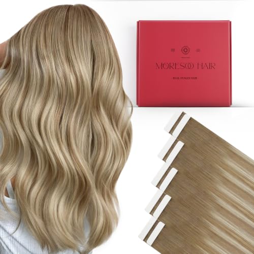 Moresoo Beige Blonde Seamless Tape Extensions Human Hair 24 Inch 10Pcs 25g