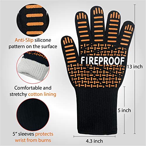 Sonemone Bbq Gloves 1472°F Extreme Heat Resistant Grilling Gloves, Silicone Non-Slip Oven Gloves For Indoor/Outdoor Cooking, Barbecue, Cutting, Frying, Baking,1 Pair (Black & Orange) #TOP1