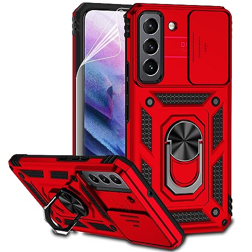 for Samsung Galaxy S22 Plus Case with Camera Lens Cover HD Screen Protector, Military-Grade Drop Tested Magnetic Ring Holder Kickstand Protective Phone Case for Samsung Galaxy S22+ Plus 5G (Black)