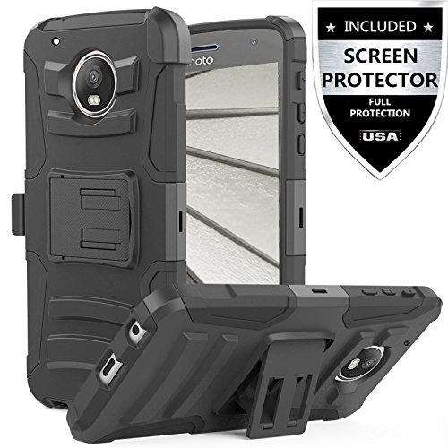 Moto Z2 Force Case/Moto Z2 Play Case with HD Screen Protector,IDEA LINE(TM) Heavy Duty Armor Shock Proof Dual Layer Holster Locking Belt Swivel Clip with Kick Stand - Black