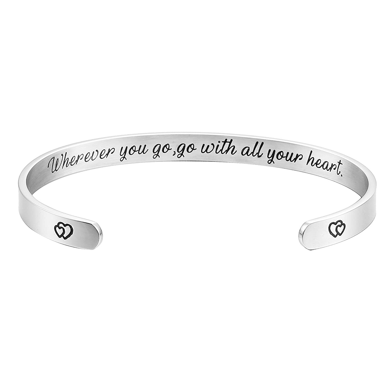 HSWYFCJYInspirational Bracelets Gifts for Her Personalized Cuff Bracelets Stainless Steel Engraved Mantra Bangle Bracelets for Women, 2.55 inch, Stainless Steel