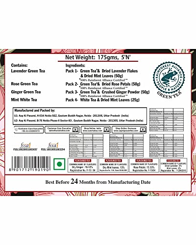 Image of SAN-CHA Tea Boutique Inner Beauty Gift Tea Box, Finest Green Teas (Rose, Mint, Ginger & Lavender Green Tea), 200G Loose Leaf Green Tea, Gift Hamper For Family & Friends, 200 Gram