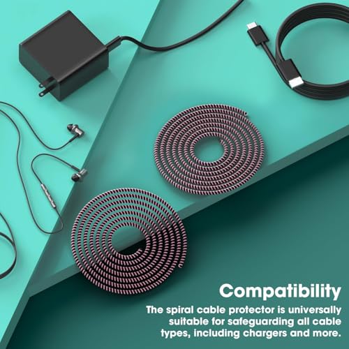 Image of Sounce Spiral Cable Protector, 1.7 Meter Charging Cable Protection Data Cable Protective Sleeve, Cord Saver, Cable Protective Cover for Earphone, Data Wire Cable, Durable PVC Material, Red (Pack of 3)