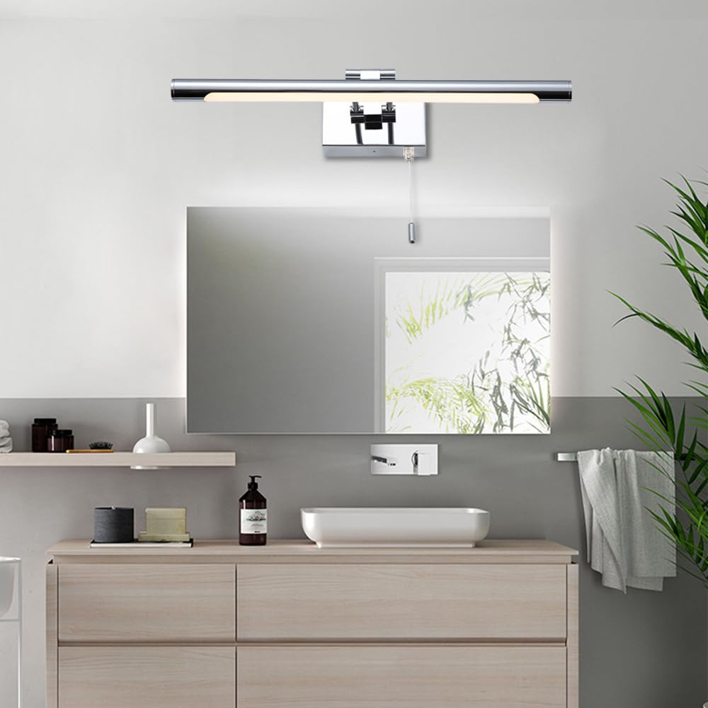 Jadssox Barra Luminosa cromata per Trucco Lampada da Specchio lineare a LED per Bagno Luci Anteriori a Specchio Regolabili Sconce da Parete per Trucco con Interruttore a Catena Lampade per armadietto
