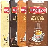 Roastesso, Aluminum Espresso Capsules, Flavors Variety Pack, Natural Flavored Coffee Pods with French Vanilla, Caramel, Chocolate & Hazelnut, Compatible with Nespresso Original Machines (40 Count)