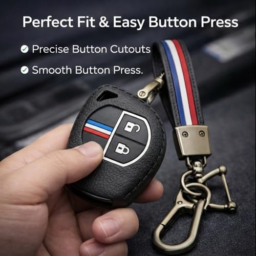 Image of DETACHI Car Key Cover Silicone with Metal Keychain Hook Holder Compatible with Victoris, Baleno, Grand Vitara, XL6, Ertiga, Brezza, Dzire, Glanza, Urban Cruiser Hyryder,2 Button Key Remote.