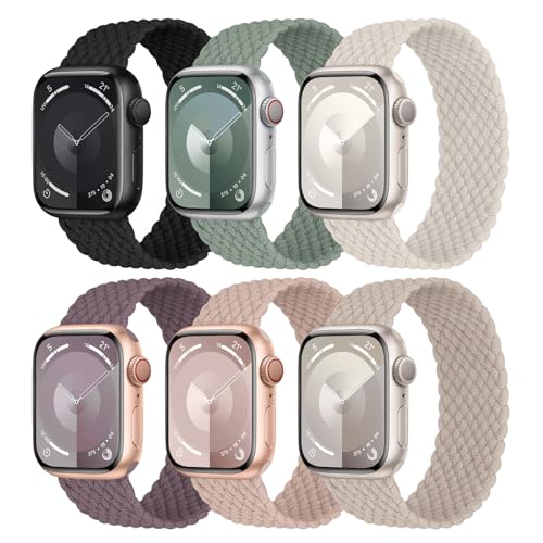 6 Pack Braided Solo Loop Compatible with Apple Watch Band 40mm 41mm 38mm 42mm 44mm 45mm 46mm 49mm Women Men, Elastic Stretchy Nylon Solace Straps for iWatch Series 10 9 8 7 6 5 4 3 Ultra 2 SE SE 2 -  Knossen