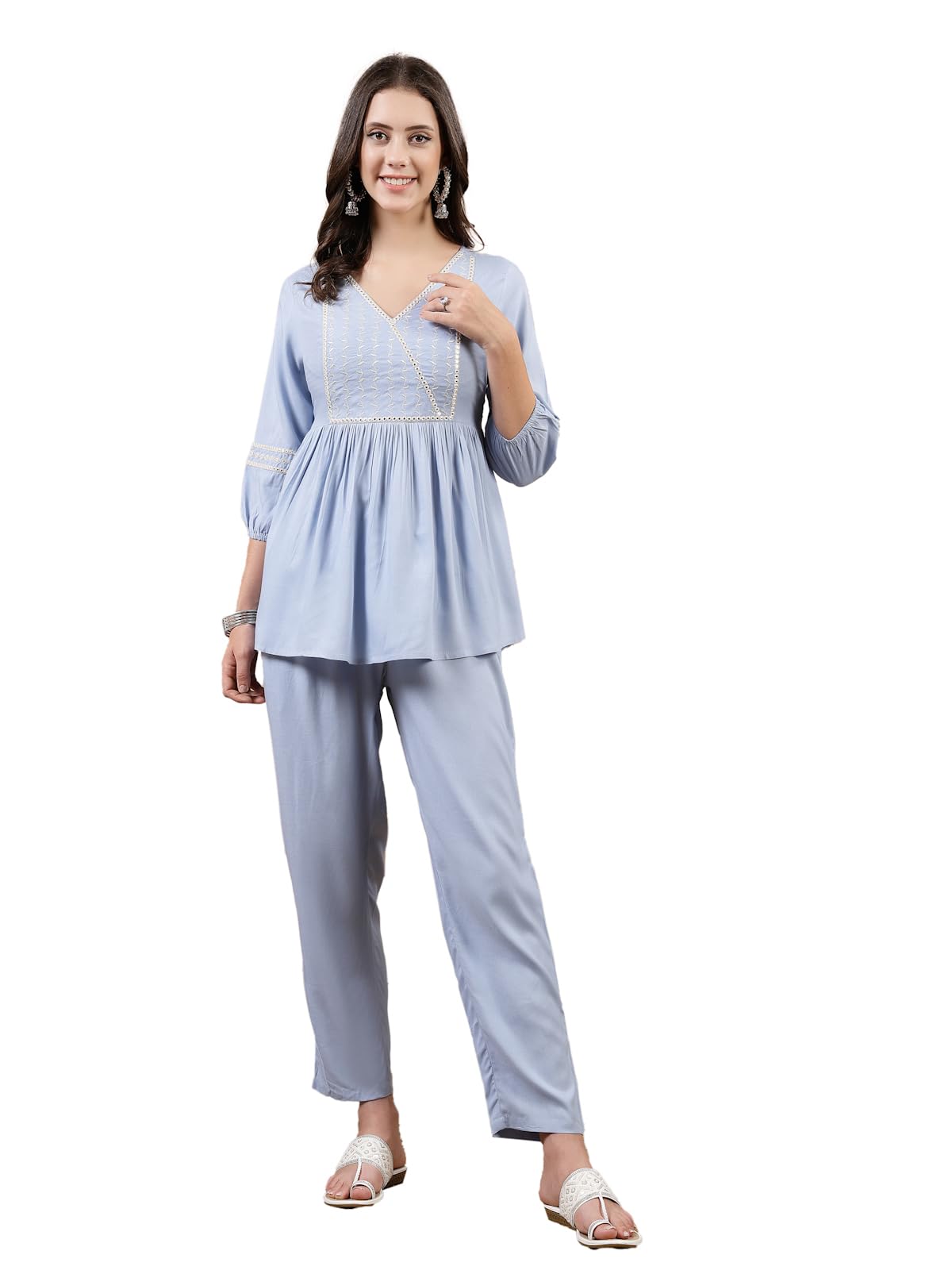 stylum Women's Blue Solid & Embroidered Rayon Co-Ord Set (CSSKYZALAK42_Blue, XL)-picture-22
