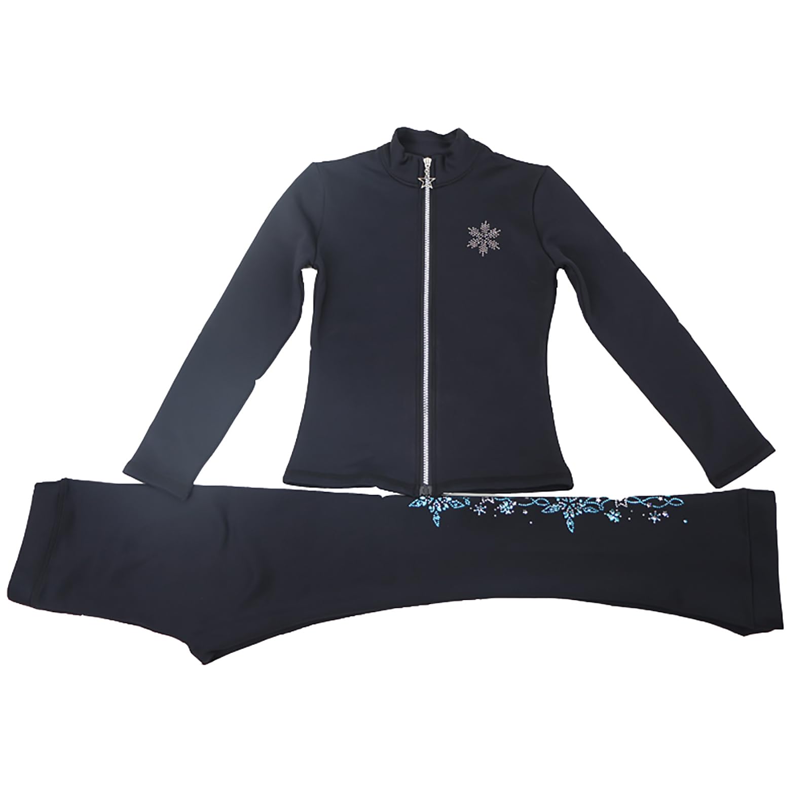 Conjuntos de Ropa de Patinaje Artístico Polar Cálido Mujer Niña Mallas y Chaquetas de Patinaje sobre Hielo con Rhinestones(Size:3XL,Color:Negro)