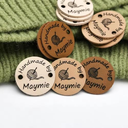 BFBZYME Etiquetas De Cuero Personalizadas Hechas A Mano De 1 Pulgada, Etiquetas con Nombre Personalizadas para Ropa, Etiquetas para Coser con Remaches, Etiquetas para Gorros De Punto (15 Unidades)