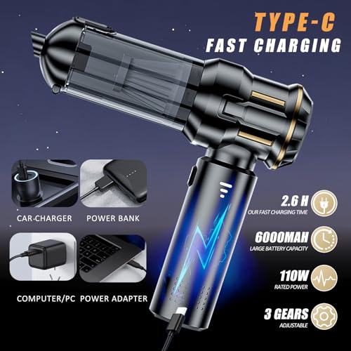 Image of Handheld Car Vacuum Cordless, Mini Vacuum Cleaner Rechargeable, 16000Pa Hand Held Vacuum Cleaner Portable, Small Vacuum with Multi-Nozzles, Dust Duster for Car Home Office Pet (Black Gold)