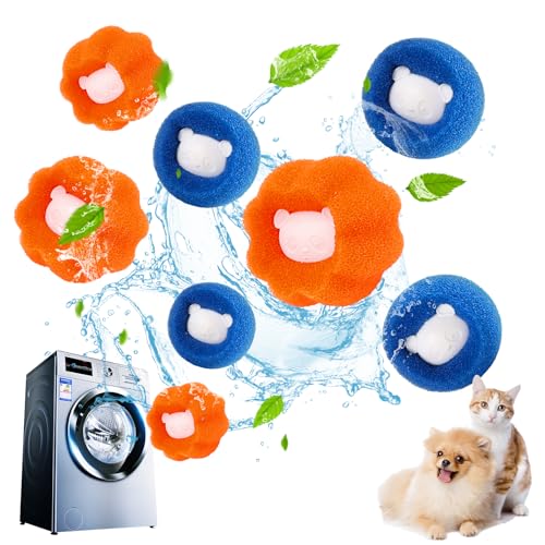 Fusselbälle für Waschmaschine, Tierhaarentferner, 8 Stück, Blau+Orange