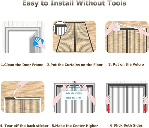 Image of Polyester Magnetic Mosquito Net /Curtain for Door, for All Door Types & Sizes, Auto-Closing Insect Screen to Keep Mosquito Out, 200 x 100 cm, Black