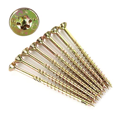 GOYADA Lot de 50 Vis à Bois Torx M6 x 100mm, Tête Fraisée, Vis de Terrasse Extérieures Haut de Gamme, Vis à Bois pour Construction, Résistant à la Rouille - Acier en Laiton