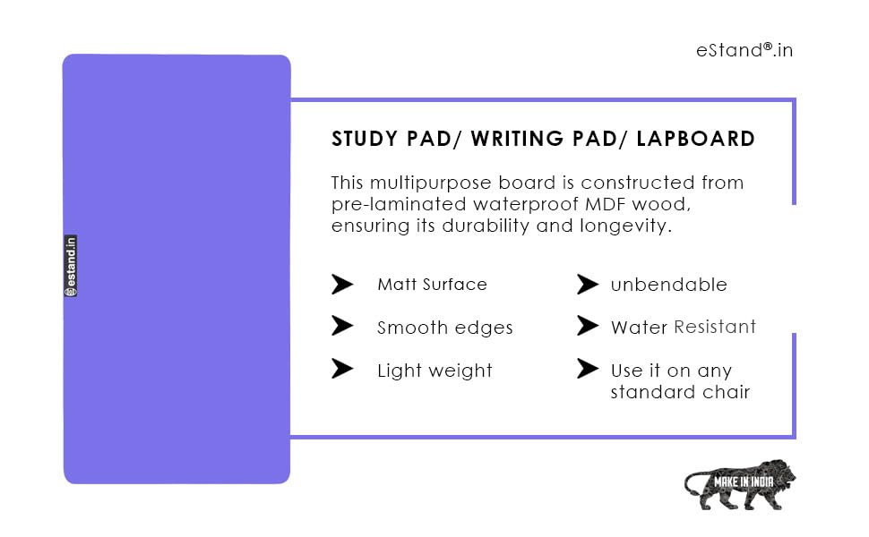 Image of Lap Board for Study | Home | Dining | Office | Laptop | Computer Desk | Reading & Writing | Multi-Purpose | Made in India | (Purple, LB-12X23-PURPLE)