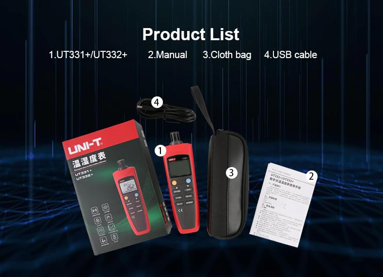 UNI-T Uni-Trend Digital Thermometer Hygrometer UT331+ UT332+ Handheld Temperature Humidity Meter for Factories Detector (UT332+)