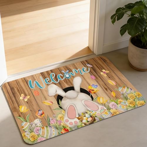 Gleemix Fußmatte Ostern Hase Osterei, Türmatte rutschfest Waschbar, Ostern Fussmatte Innen und Außen, 40 x 60 cm fußmatte frühling, Frühling Küche Bodenmatte Teppich