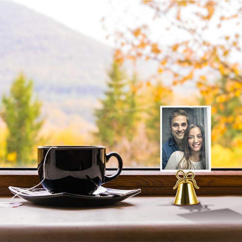 Amytalk 12 Pack Golden Christmas Bell Place Card Holders Kissing Bell Table Card Holder Memo Photo Picture Number Sign Stands Holder for Party Wedding Table Decoration