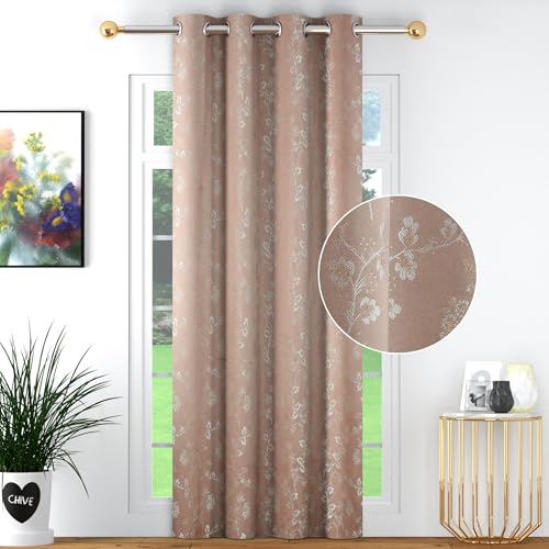 Image of FRESH FROM LOOM Eyelet Style Curtain 8 Feet Long Door & Window | Semi Blackout | Light Blocking 80% Darkening | Floral Look | Heavy Jari Jacquard Premium Luxury Parda (8feet, Onion, 1pc only)