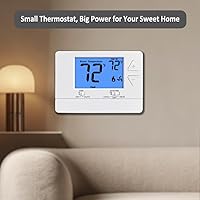 Vista 7 de NonProgrammable Thermostat for House, Digital Energy-Saving Thermostat,Single-Stage Systems, 1 Heat/1 Cool, Easy DIY Install, Blue Backlight