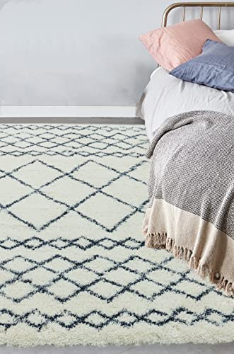 Image of Lord of Rugs Alto Morrocan Boho Scandi Tribal Soft High Pile Quality Shaggy Rug X-Large 200x290cm (6'7"x9'6") AL02 Cream/Grey