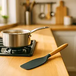 Espatula Pao Duro Silicone Cabo de Madeira Cinza Vista Home