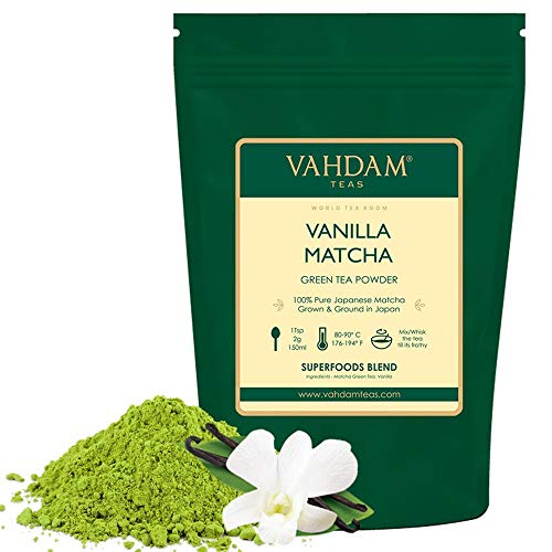 Vanilla + Matcha Green Tea Powder - Brew Delicious Vanilla Matcha Latte (50 Servings, 100g) | Powerful SUPERFOODS Blend | Pure Japanese Matcha Powder with 100% Natural Vanilla 137x Anti-OXIDANTS