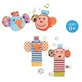 ThinkMax 4PCS Sonajeros para bebés, Sonajeros de muñeca de Terciopelo Lindo para Animales y Buscador de pies, Juguetes de Peluches de Desarrollo para bebés