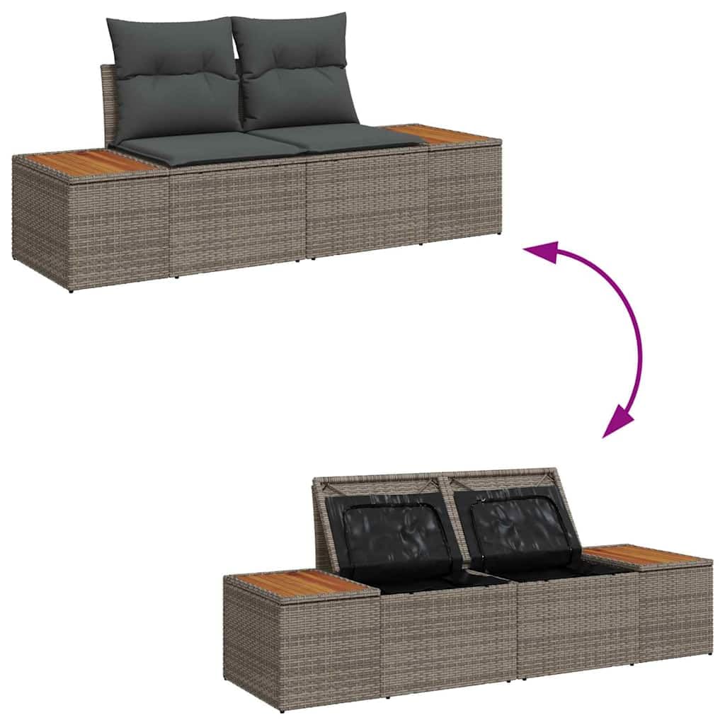 Set di 10 divani da giardino in polyrattan grigio con cuscini