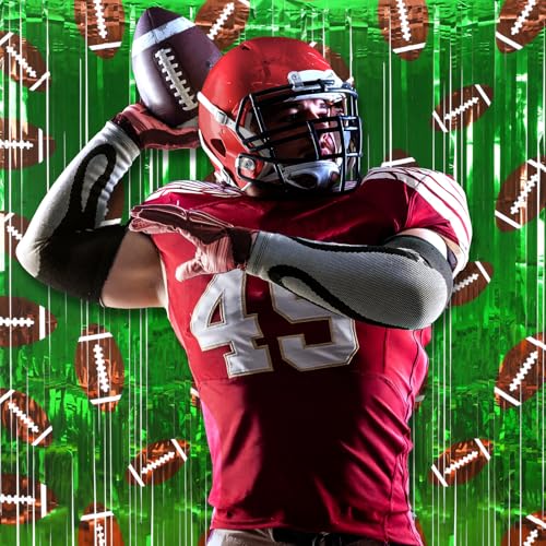 2 Pack Football Party Decorations Photo Props 3.3x6.6 ft Football Foil Fringe Curtain Backdrop Birthday Party Decorations Sports Background - Image 5