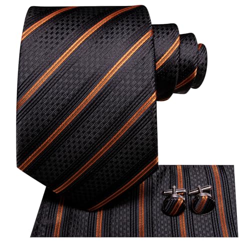 Image of Hi-Tie Silk Ties for Men Plaid Paisley Striped Necktie Pocket Square Cufflinks Set Formal Business