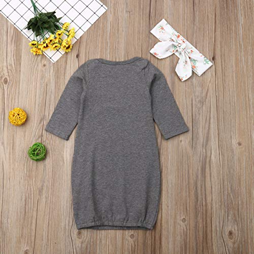 Qiylii Newborn Baby Girl Isn't She Lovely Floral Nightgowns Headband Sleepwear Sleeping Bag (0-3 Months, Gray) #TOP6