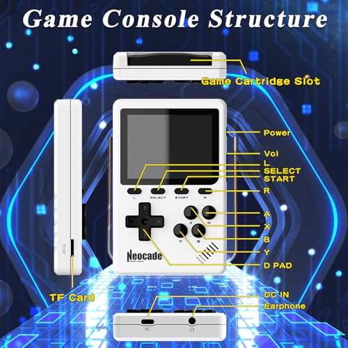 Neocade Retro-Handheld-Videospielkonsole, 40 Pico-lizenzierte Retro-Spiele Vorinstalliert, Kompatibel mit PIKO/GBA-Kassette – Weiß