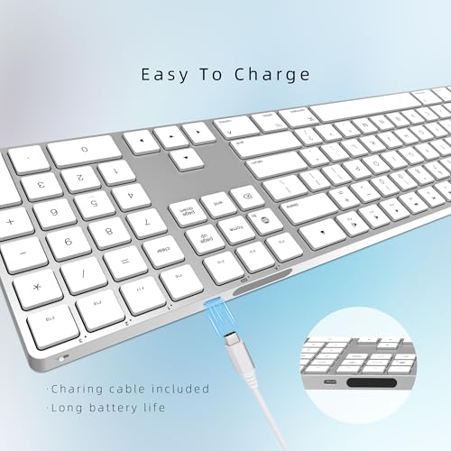 Image of Bluetooth Slim Keyboard for Mac, Aluminum Rechargeable Keyboard Wireless, Low-Profile Silent Flat Key Compatible with Apple iMac, MacBook, Mac and iOS, Full Size - Silver White