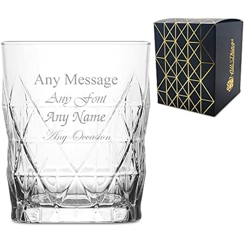 Personalised Engraved 345ml Keops Whisky Glass, Personalise with Any Message for Any Occasion, Stylize with a Variety of Fonts, Gift Box Included, Laser Engraved Cover