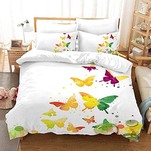 BSZHCT Juego de Funda nórdica 220x240cm Mariposa Verde Blanca y Amarilla 4...