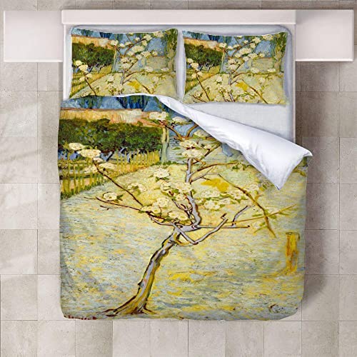 Juego De Cama 3 Piezas Funda NóRdica Estampado 3D Cremallera Oculta con 2 Fundas De Almohada Pinturas Famosas Van Gogh Paisaje Pequeño peral en Flor 240x220cm 1 Funda De EdredóN y 2 Funda De Almohada Cover