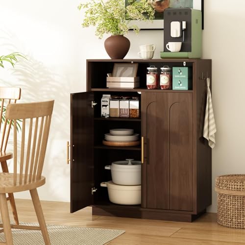 Image of Shoe Cabinet with Arched Doors, 43 inch Tall Large Hidden Shoe Storage Cabinet with Adjustable Shelves, 5-Tier Mid Century Modern Shoe Rack Organizer for Entryway Hallway Living Room,Walnut Set of 2