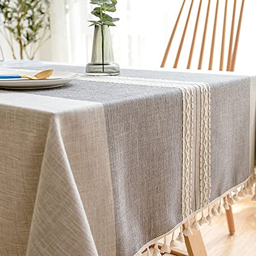 Nappe de cuisine rectangulaire jaune lavable en coton lin décoration table 140x220 - 7
