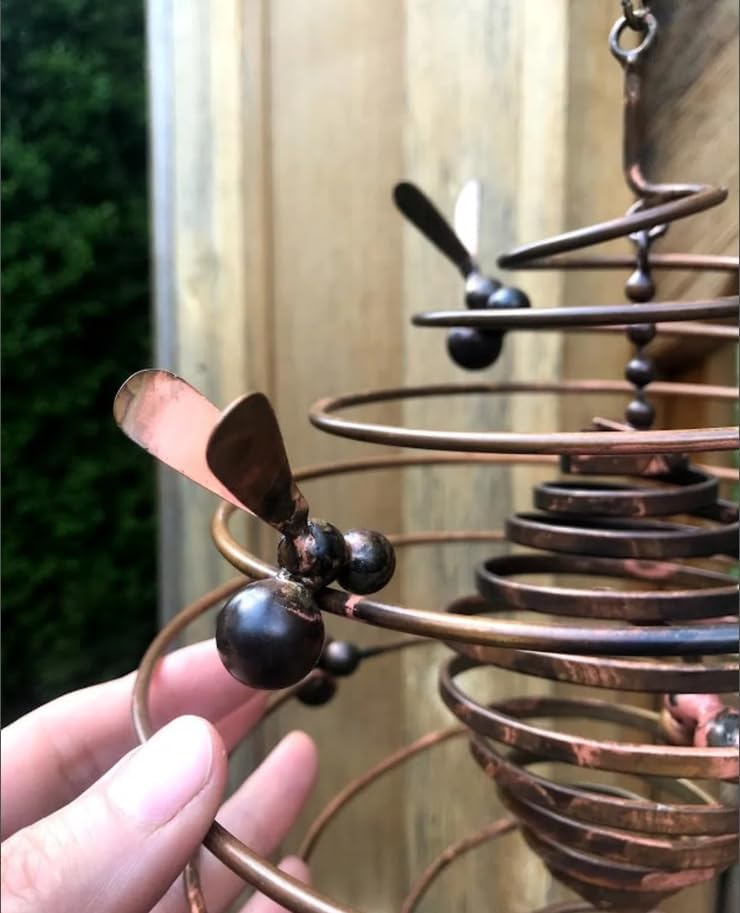 Honey Bee Spiral Hanging Spinner – Copper Color Metal Wind Mobile for Garden, Patio, Yard, or Porch – Outdoor Decorative Kinetic Art – Labor Day Seasonal Yard Ornament