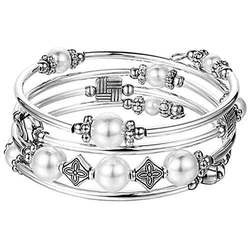White Beaded Chain Necklace Pearl Wrap Bracelet Set #TOP5
