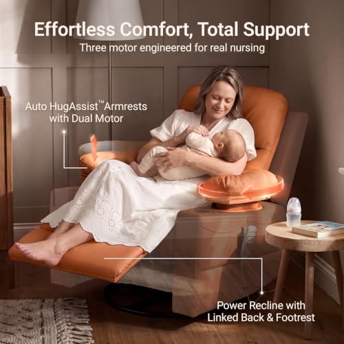 Image of MAMAZING Lullapod Power Nursery Rocking Chair with HugAssist Armrest | Triple Motor Power Nursing Recliner with 270 Swivel Glider & Quiet Rocking, Dual Charging Ports & Built-In Storage
